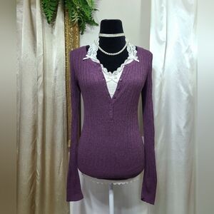 ♡ Y2K ♡ Aeropostale Purple Button Down Babydoll Henley Sweater
